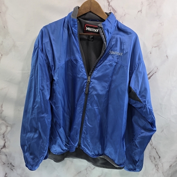 Marmot Rain Jacket Womens Large Blue Shell Water Resistant Fleece Lined Wind - Picture 1 of 14